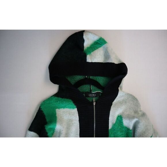 Akira T23014 Size S/M Black/Multi Full Zip Cardigan Style Hooded Sweater - Picture 3 of 9
